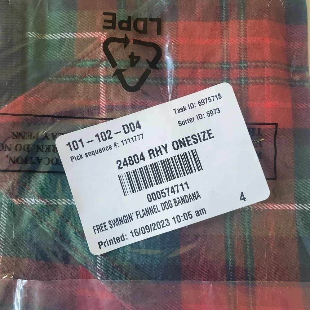 Duluth Trading Co‎ Free Swingin Dog Lovin Flannel Colorful Plaid Bandana